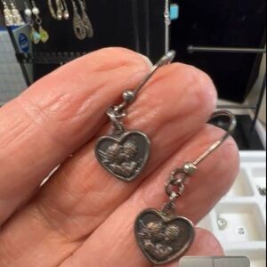 Vintage Italian 925 Sterling Silver Heart Cupid Psyche  Earrings